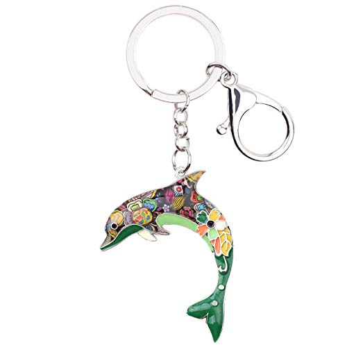 WEVENI Émail Dauphin Porte-clés Océan Poisson Porte-clés pour Femme Sac Auto Portefeuille Charms Dauphin Bijoux (Vert)