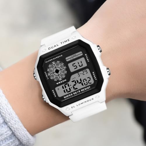 Image of PASOY Men's Digital Multi-Function Watches Dual Time Alarm Stopwatch Countdown Backlight Waterproof Watch