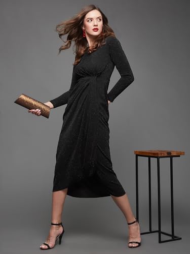 Image of Miss Chase Women's Comfortable Round Neck Sleeveless Striped Midi Bodycon Dress with Zipper