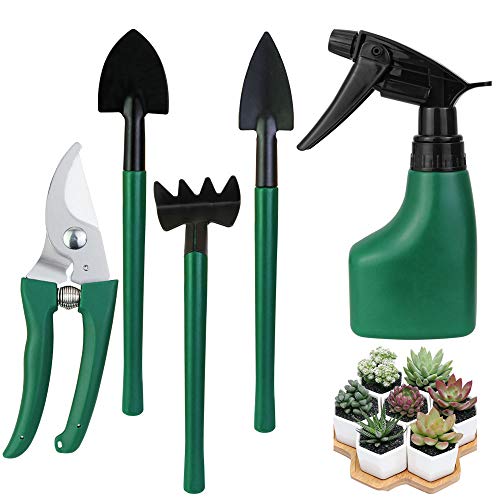 Preisvergleich Produktbild BUZIFU Gartenwerkzeug-Set, 5-TLG. Gartenhandwerkzeug-Kit Gartenwerkzeuge Edelstahl-Pflanzenpflege mit Rostschutzschaufel, Gartenschere, Egge, Gießkanne Schaufel