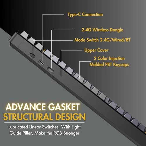 Image of AULA F87 Wireless RGB Mechanical Gaming Keyboard | Tri Mode 2.4GHz /Type-C /BT 75% Gasket TKL Custom Hot Swappable Keyboard (Thunder Black | Graywood Switch)