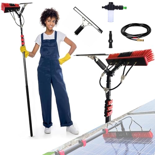 Cepillo telescópico de Limpieza, hidrolimpiador telescópico, 3,6-10,8 m, accionado por Agua, dispensador de jabón, Limpieza de Paneles solares, Kit de Limpieza de Ventanas, Lavado de camio