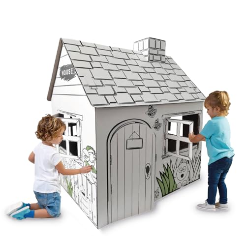 Buddy Baby PaintHome Ecohouse Maison de jeux pour enfants en carton, grande taille, à peindre, colorier et jouer, facile à assembler pour enfants de 2 à 3 ans