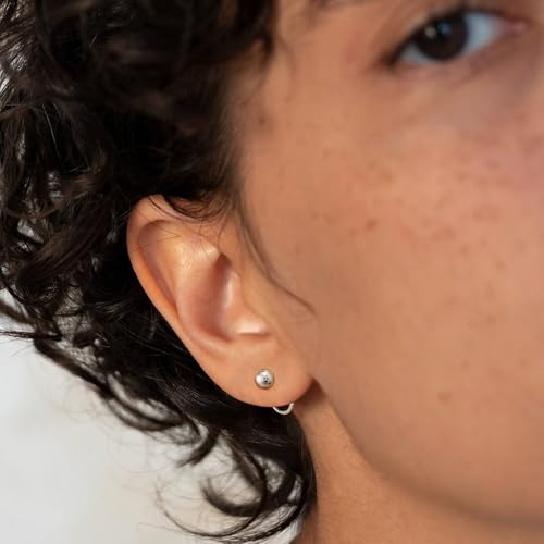 Image of CHIC & ARTSY 925 Sterling Silver Half Hoop Earrings for Women, Small Huggie Hoops Set with Ball Bar Star Moon Cross & Pearl, Lightweight Comfort Fit Everyday & Sleep Earrings