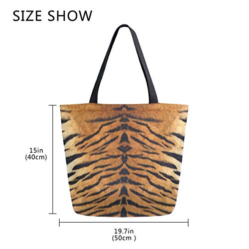 Image of Tiger Print Canvas Tote Grocery Bag Shoulder Casual Book Bag Large for Women Teachers, Animal Cotton Bag Shopping Purse Handbag Reusable Multipurpose Use
