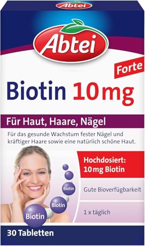 Abtei Biotin 10mg Forte - hochdosiertes Biotin - für schöne Haut, Haare und Nägel - zur Vorbeugung von Biotinmangel - laborgeprüft - 30 Tabletten