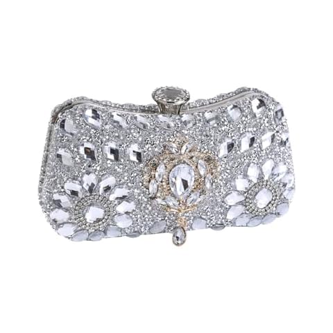 Dreubea Clutch Purses for Women Rhinestone Evening Bag Sparkling Crystal Wedding Party Handbags Silver Cover
