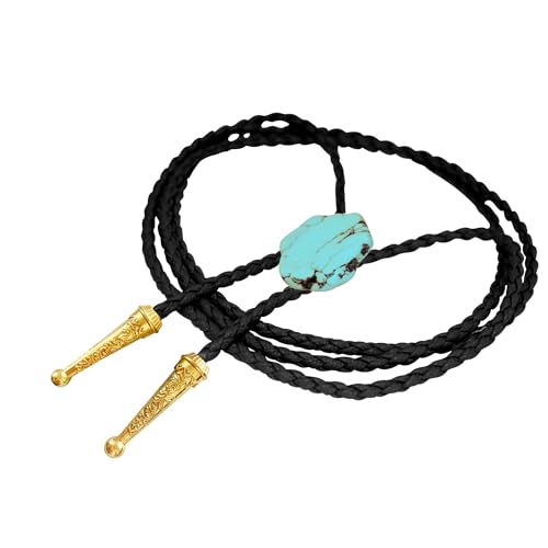 Image of Daisy Del Sol Gemstone Bolo Tie Braided Vegan Faux Leather Natural Stone Gold Handmade Necklace Adjustable Boho Western Jewelry