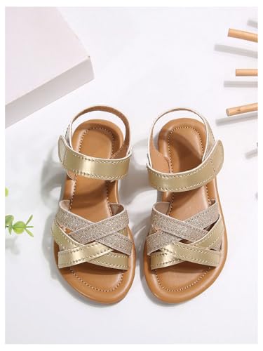 GORGLITTER Girl's Sparkling Metallic Dressy Flats Open Toe Ankle Strap Cute Strappy Slide Sandals3