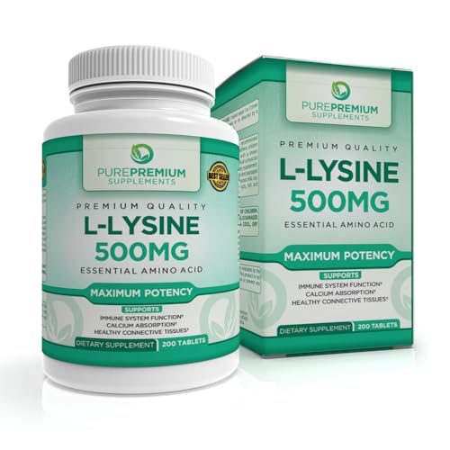 PurePremium L-Lysine 500 mg Supplement - Essential Amino Acid with Maximum Strength - Immune Support Supplement - Pure Lysine 500mg for Fast Absorption - 7 Months Supply - 200 Tablets