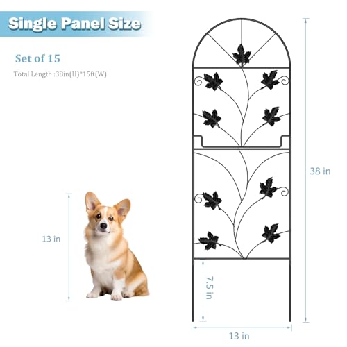 MOOACE Dekoration Gitterzaun für Garten,15 Stücke Metall Steckzaun, Gesamtlänge 96,5 cm (H) x 4,9 m (L) Haustier Zaun Rostfrei Metalldraht Panel Grenze für Kaninchen, Hof, Patio