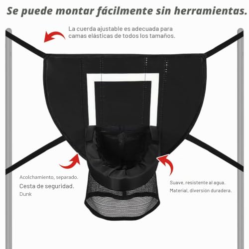 Canasta de baloncesto para cama elástica con protección solar y 4 pelotas de juego 5