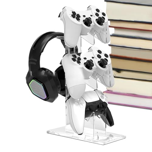 ヘッドホンスタンド, ゲームコンソール スタンド, 3段 縦型 収納 ディスプレイ ラック デスク リビング オフィス テーブル用 コンパクト 整理整頓 省スペース 置き場