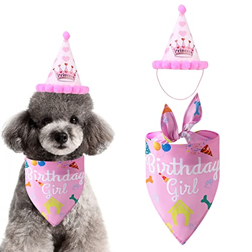 Kit de chapeau bandana d'anniversaire pour chien, écharpe triangulaire en coton avec jolies décorations d'anniversaire pour garçon/fille, ensemble de chapeau de fête d'anniversaire pour chiot, tenue