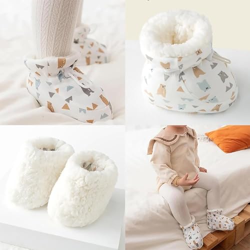 Toddler Fuzzy Fleece Plush Lined Booties With Lace Baby Infant Newborn Girls Boys Warm Boots Winter Outdoor Indoor Shoes2