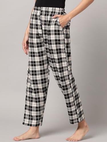 Image of KRYPTIC Women's 100% Pure Cotton Woven Pyjama | Mid Rise Relaxed Fit Full Length Nightwear Pant with Elasticated Drawstring Waistband & Side Pocket | Comfortable Lounge, Sleepwear & Casual Bottom Wear