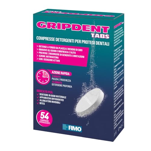 Gripdent Tabs 54 - Compresse disinfettanti - Disinfetta e sbianca dentiere, bites, paradenti,...