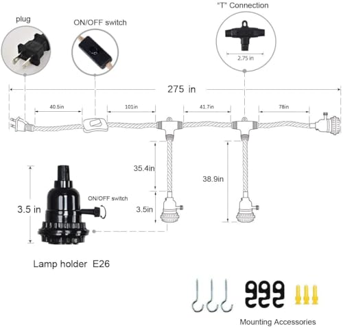 Image of 3 Light Plug in Pendant Lights Cord Hanging Lamp Kit | 22 Ft Long Hemp Rope Farmhouse Pndant Light Cord Lighting Fixture Kits DIY Hanging Light