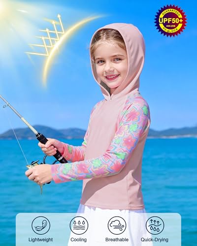 Image of Boys Rash Guard Swim Hoodie, Kids Long Sleeve Sun Fishing Shirts