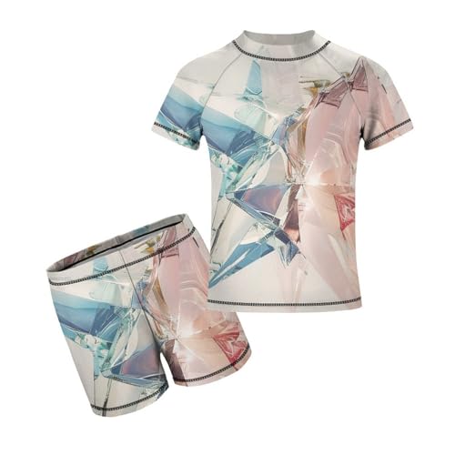 Shiny Blue and Pink StarChildren's Casual Swimsuit Set - Simple and Versatile6-7Y（110cm）