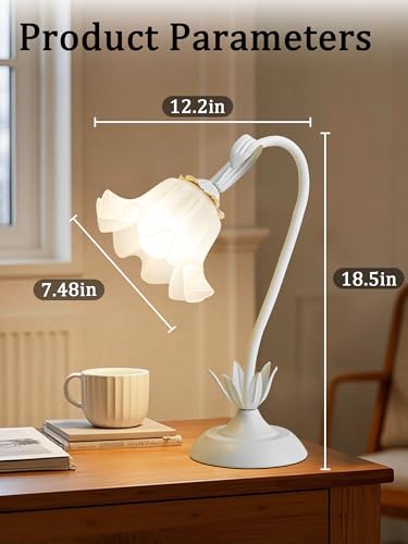 Image of Flower Table Lamp,Bedside Table Lamp for Bedroom LED Reading Light 3 Color Modes,Vintage Flower Lamp Kawaii Table Lamps Desk Living Room Home Decor Mothers Day Birthday Gifts for Mom Women(White lamp)