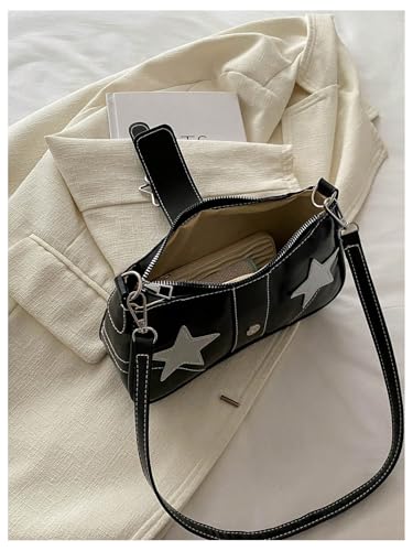 Women's Y2K Star Shoulder Handbags Faux Leather Small Underarm Bags Purse with Zipper Closure3