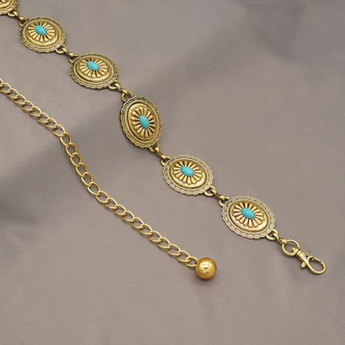 Women's Concho Chain Belt Western Cowgirl Metal Waist Chain Belt for Dress4