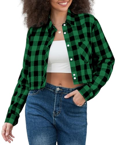 Image of SANGTREE Women and Girls Long Sleeve Flannel Casual Button Down Plaid Shirt