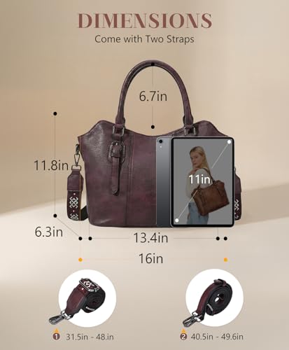 Image of VASCHY Hobo Purse for Women, Two-Strap Set, Easily Converts to Shoulder Bag, Crossbody Bag, or Tote Handbag, Travel Work Bag