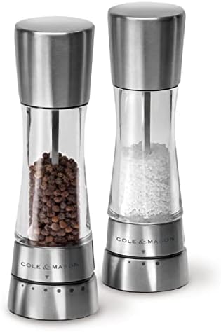 COLE & MASON Derwent Salt and Pepper Grinder Set - Stainless Steel Mills Include Gift Box, Gourmet Precision Mechanisms and Premium Sea Salt and Peppercorns
