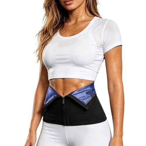 BIBOKAOKE Banda para el sudor para mujer con 3 filas de ganchos, cinturón ajustable para entrenamiento y adelgazamiento, Estilo#z01 Azul, XXL