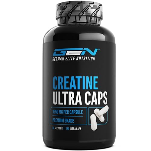 Creatine Ultra Caps - 180 Kapseln mit je 1250 mg reinem Creatin Monohydrat - Premium: Ultrafein + Mesh-Faktor von 200 - Hochdosiert Creatine Ultra Caps - 180 Kapseln mit je 1250 mg reinem Creatin Monohydrat - Premium: Ultrafein + Mesh-Faktor von 200 - Hochdosiert