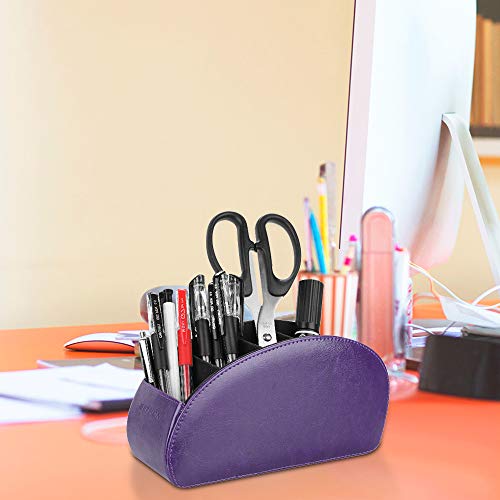 Image of SITHON Remote Control Holder with 5 Compartments - PU Leather Remote Caddy Desktop Organizer Store TV, DVD, Blu-Ray, Media Player, Heater Controllers, Purple
