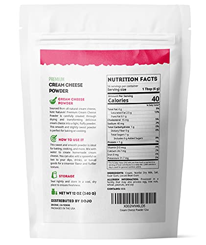 Premium Cream Cheese Powder by Kate Naturals. 100% Natural & Gluten-Free. Vegan Powdered Cream Cheese with Vitamins & Minerals. Ideal for Baking & Cooking. 12 oz.