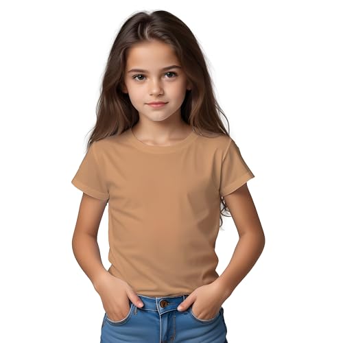 Camiseta Manga Corta algodón orgánico para niñas - Camiseta eterna 175 g/m no se deforma y Elegante para Chicas (FR/ES, Edad, 10 años, Regular, Naranja Greek)