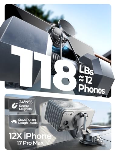 Image of LISEN for 15W Magsafe Car Mount Charger 2 Pack, Magnetic Phone Holders for Your Car, Magnetic Wireless Car Charger, Suction Phone Mount for Car Accessories for iPhone 17 Pro Max 16 15 14 13 12