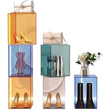 LXHELIVERY Acrylic Runway Display Pedestals,Stackable Multi-Height Pedestal Stands,for Clothing Store Windows, Retail Boutique Fixtures Shoes,Clear Acrylic Display CubesBlue-b