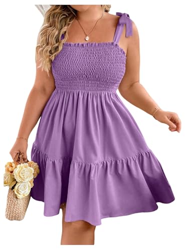 Image of Floerns Women's Plus Size Summer Knot Tie Shoulder Ruffle Straps Flounce Flowy Smocked Sundress Shorts Dress