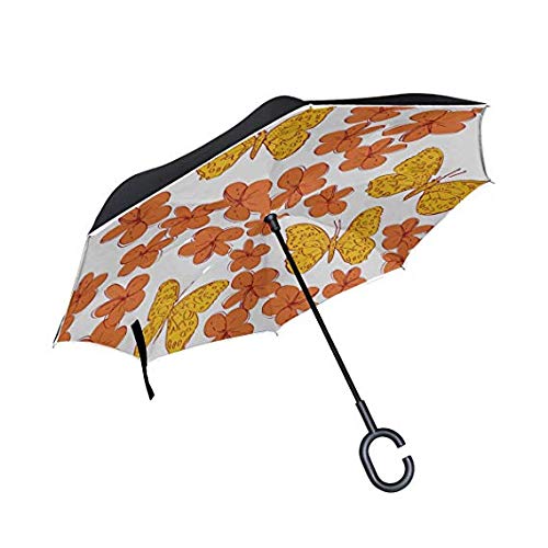 Parapluie UV pluie droite réversible double pliage papillon poignée en C grand format