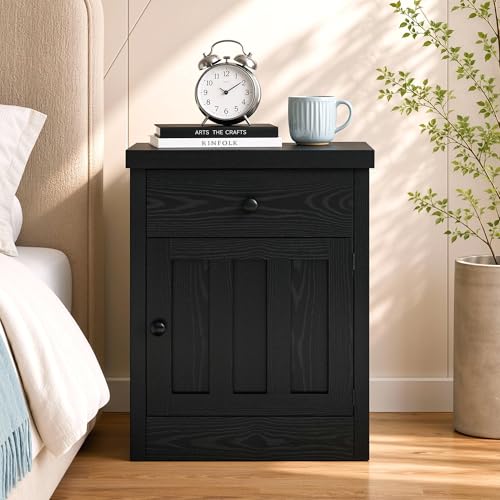 Image of LIKIMIO Modern Nightstand with Drawer & Cabinet, for Bedroom /Living Room