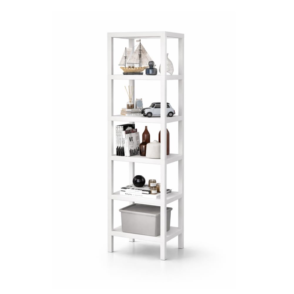 sugodesign OMBEG 6-stufiges Regal, Flexibles Standregal oder Beistellregal, Kunststoff, 10 kg Tragkraft pro Ebene, Werkzeuglose Montage, für Bad, Küche, Büro (weiß)