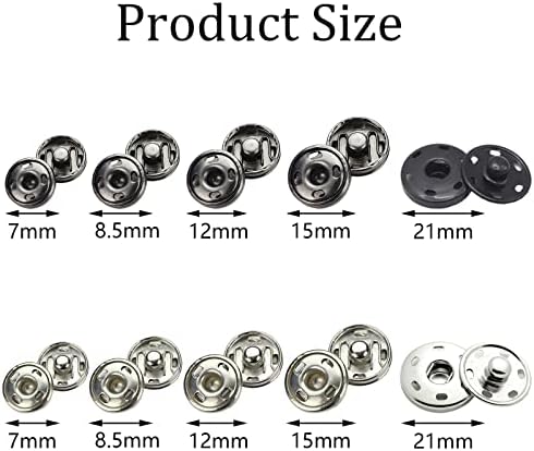 VEGCOO 40 Sets Metal Snap Button in Black and Silver Sew on Snaps Fasteners Press Studs Snaps for Clothes Sewing Purse Handbag Craft DIY Supplies (12mm )