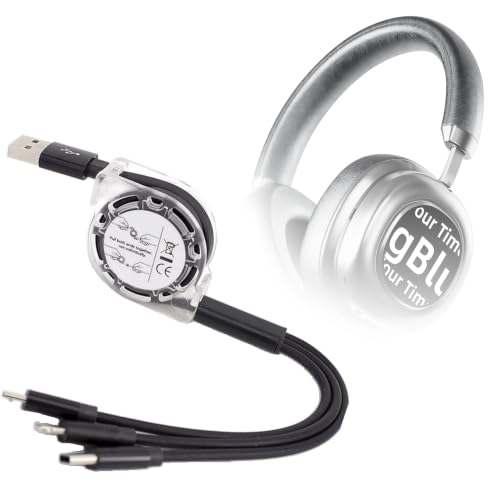 BoxWave Cable Compatible with MorningBlues Headphones VWS X1 - AllCharge miniSync, Retractable, Portable USB Cable - Jet Black
