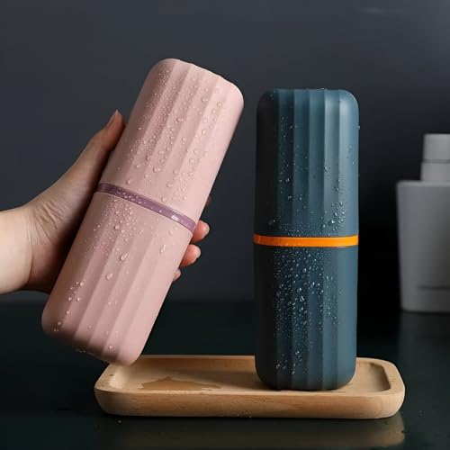 Image of Oblivion 2 pcs Plastic Square Toothbrush Holder Case - Multipurpose Travel Storage Box & Cover Organizer for Bathroom, Camping, Business Trips & School - Compact & Portable (Multi Color)