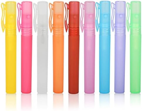 Furnido 10ml 1/3oz Mini Portable pen Perfume Bottle Spray Bottle sample small empty containers fragrances atomizer refillable bottles colored Plastic Pen Shape Travel set-pack of 10 Random Color