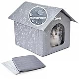 Toozey Insulated Outdoor Cat House with 4 Bonus Insulation Sheets - Weather-Resistant, Easy Assembly, Durable Feral Cat Shelter with Removable Soft Mat for Winter Protection, Grey