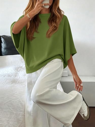 Image of Tankaneo Womens Oversized Batwing Short Sleeve T Shirts Summer Casual Round Neck Tunic Tops Loose Fit Basic Tees