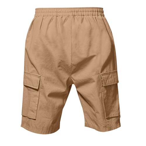 Image of Mens Linen Shorts Casual Drawstring Elastic Waist Cargo Vacation Lightweight Breathable Summer Beach Shorts for Men