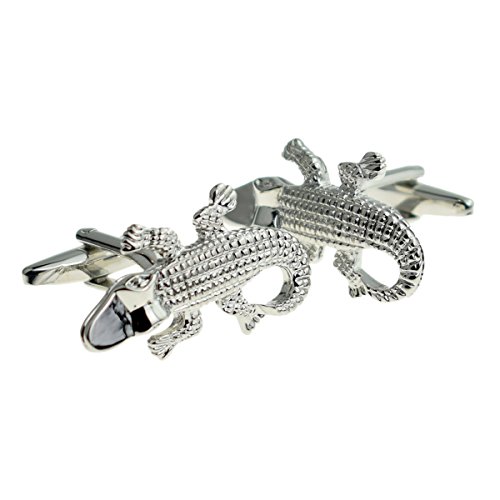 Mancuernillas para Hombre Plateadas Cocodrilo/Aligator miniatura 1