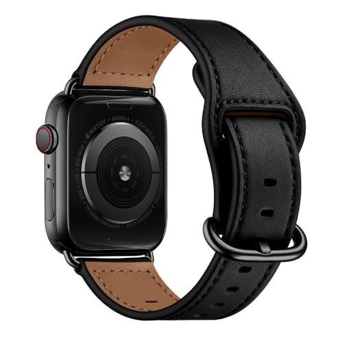 Bracelet en cuir véritable noir Watch Series 10 42 mm anti-irritation confortable